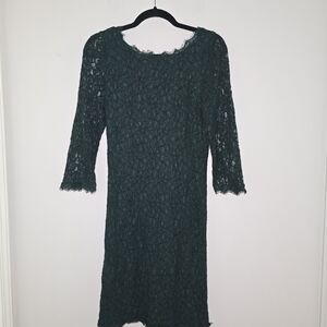 Babaton Dark Green Lace Long Sleeve Dress